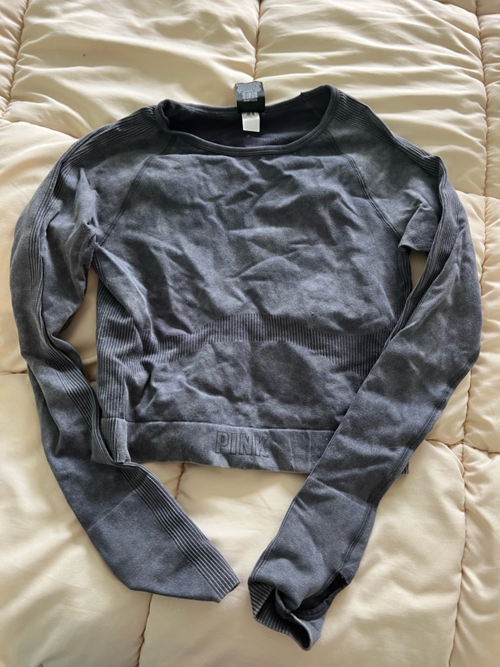 PINK Seamless Long Sleeve Crop Top - Charcoal Gray
